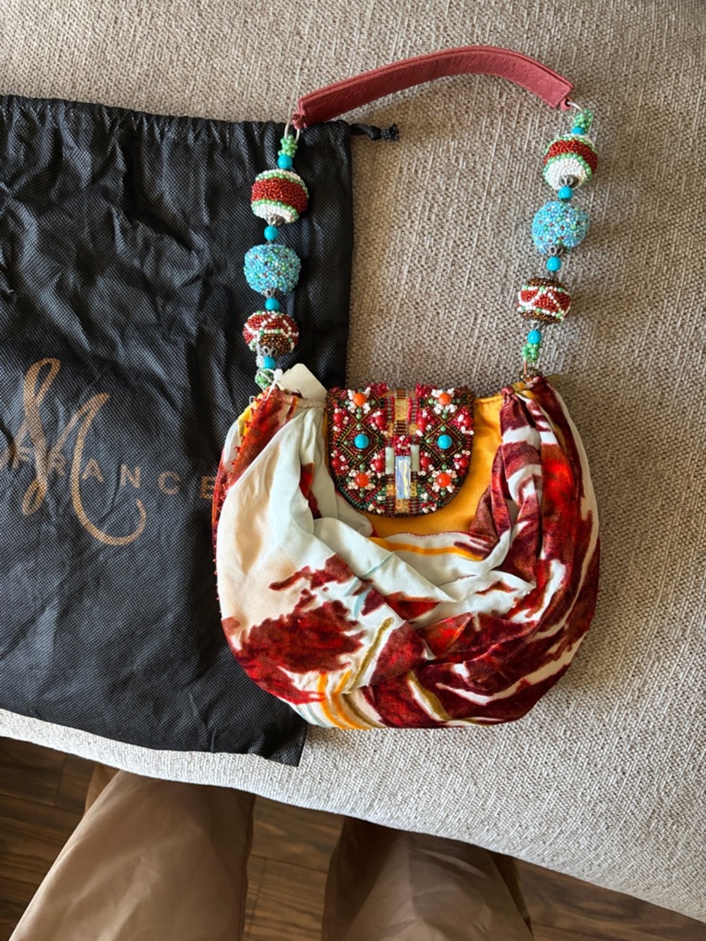 Mary Frances Embellished Multicolor Velvet Shoulder Hobo Bag
